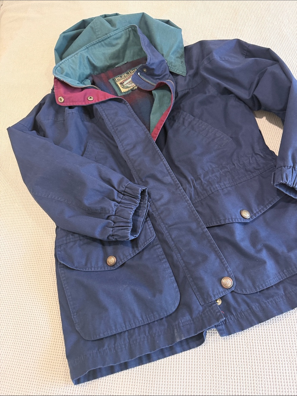 Pacific Trail Navy Blue Kids Hooded Raincoat with Teal Trim